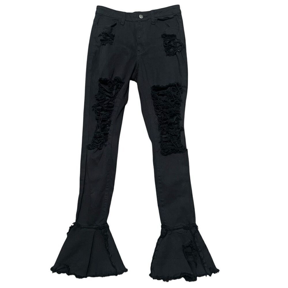 FASHION NOVA Black Distressed Ankle Flare Jeans Size 9